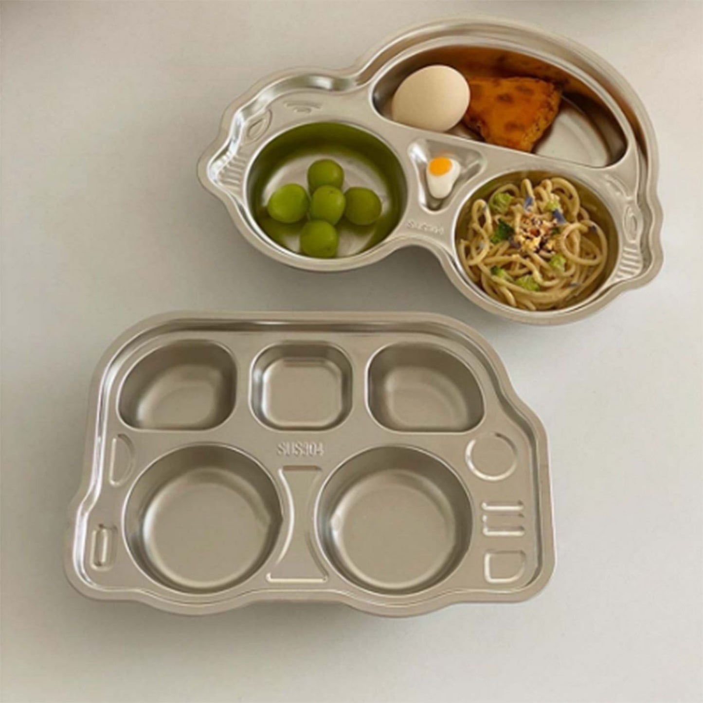 Stainless Steel Divided Platter Food Grade Cartoon Drop Proof Fun Shape Divided Dinner Tray for Kindergarten Pickup Truck