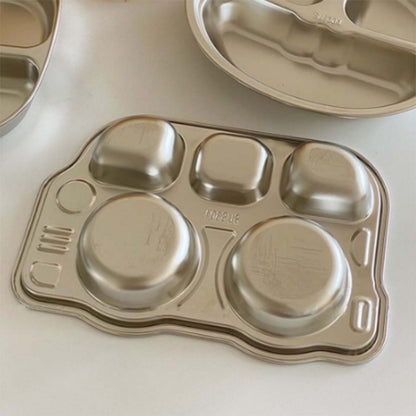 Stainless Steel Divided Platter Food Grade Cartoon Drop Proof Fun Shape Divided Dinner Tray for Kindergarten Pickup Truck