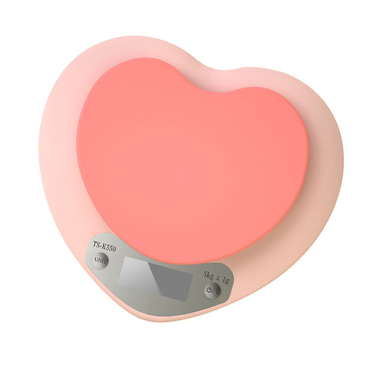 Digital Food Scale HD LCD Display 3 Units Accurate Heart Shaped Small Kitchen Electronic Scale for Baking 1g/5kg Battery Type