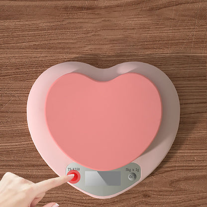 Digital Food Scale HD LCD Display 3 Units Accurate Heart Shaped Small Kitchen Electronic Scale for Baking 1g/5kg Battery Type