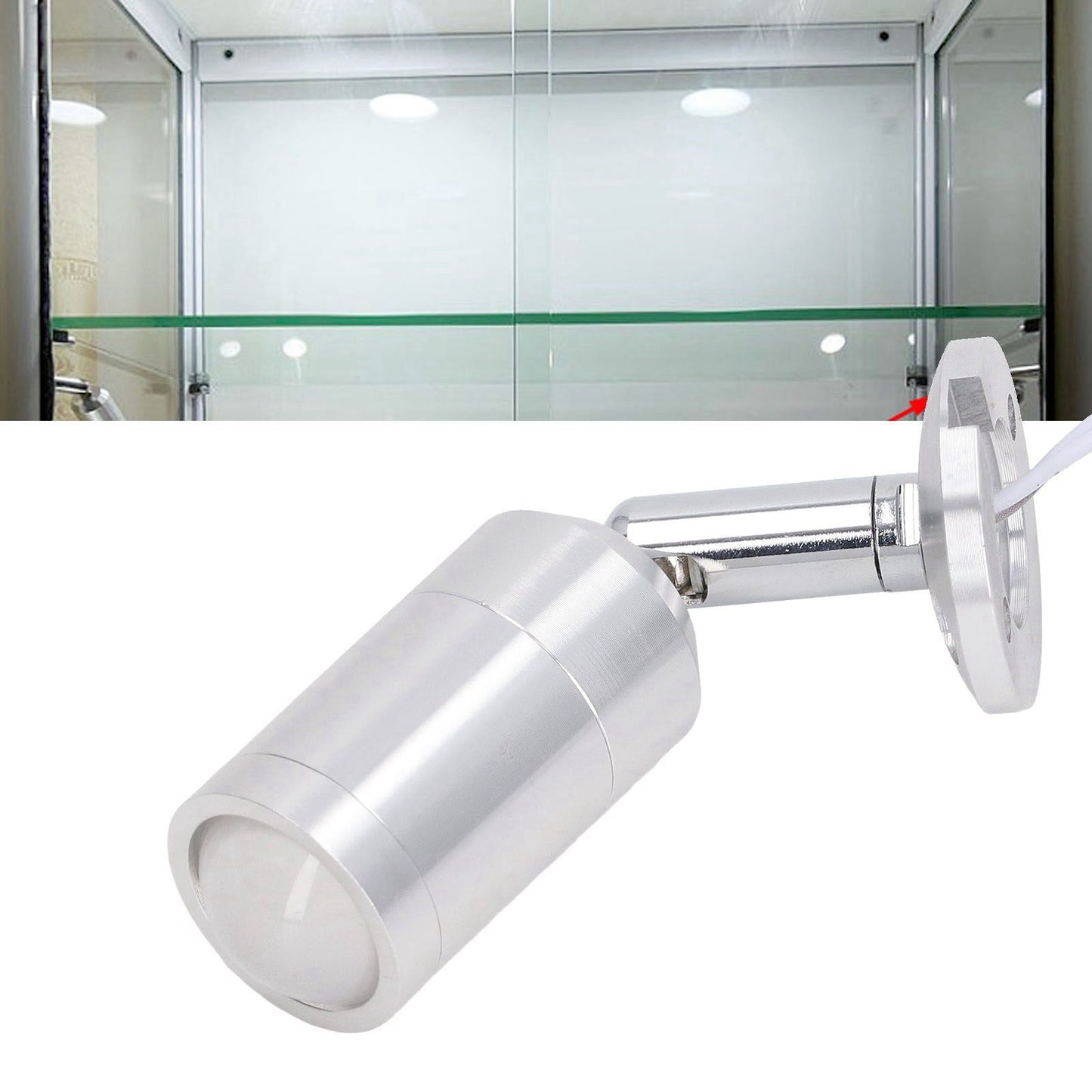 Display Cabinet Spotlight Adjustable Angle Mini LED Showcase Light for Jewelry Cabinets Shelves Silver AC 220V Normal White Light 6000K