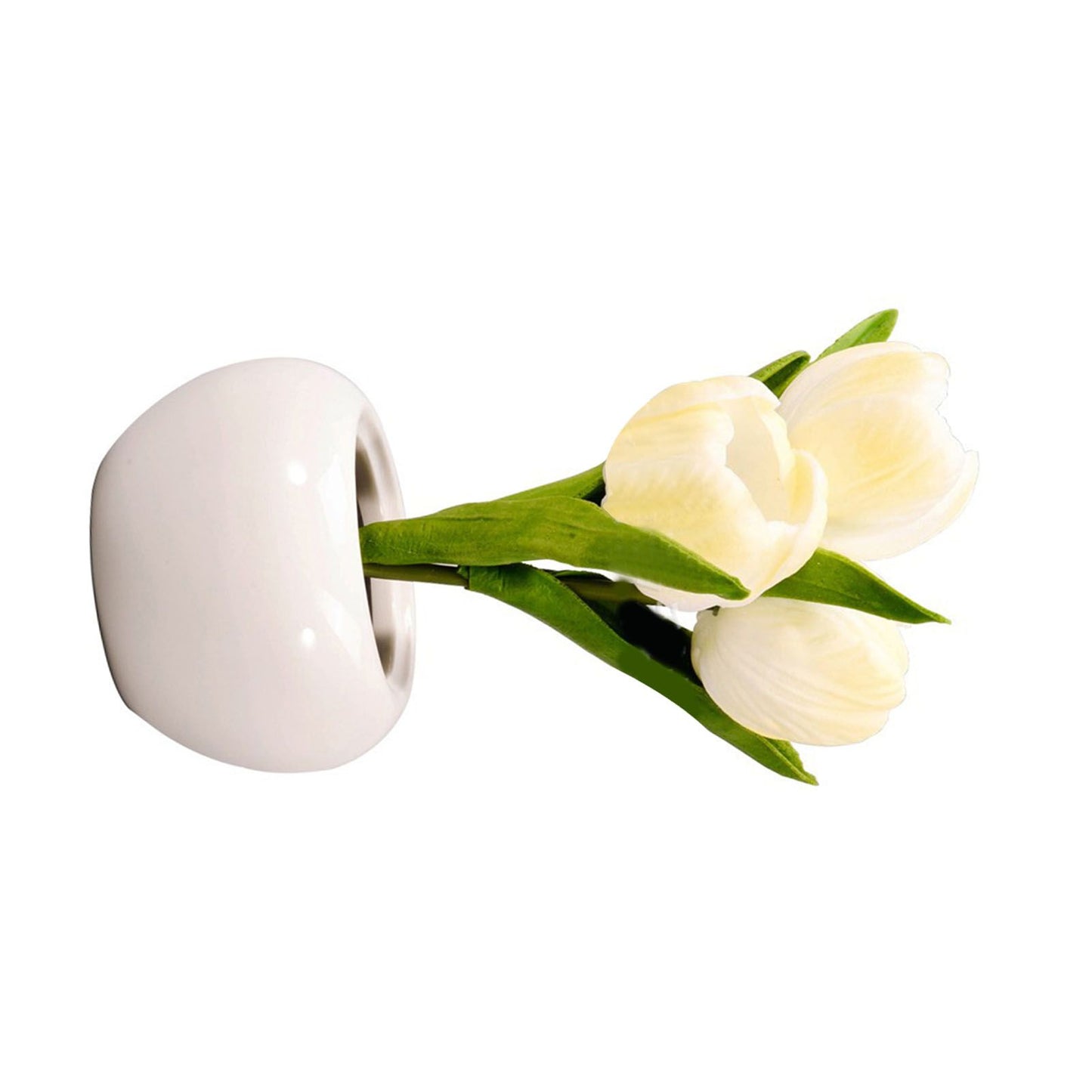 Tulip Night Light Soft Light Exquisite Ceramics PU Flower Table Lamp for Bookstores Cafes Battery Powered Ceramic Base White