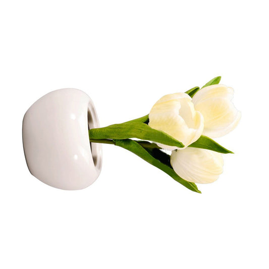 Tulip Night Light Soft Light Exquisite Ceramics PU Flower Table Lamp for Bookstores Cafes Battery Powered Ceramic Base White