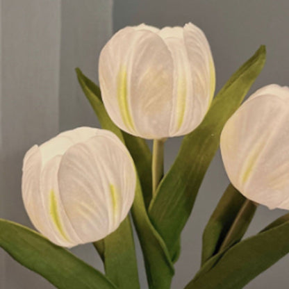 Tulip Night Light Soft Light Exquisite Ceramics PU Flower Table Lamp for Bookstores Cafes Battery Powered Ceramic Base White