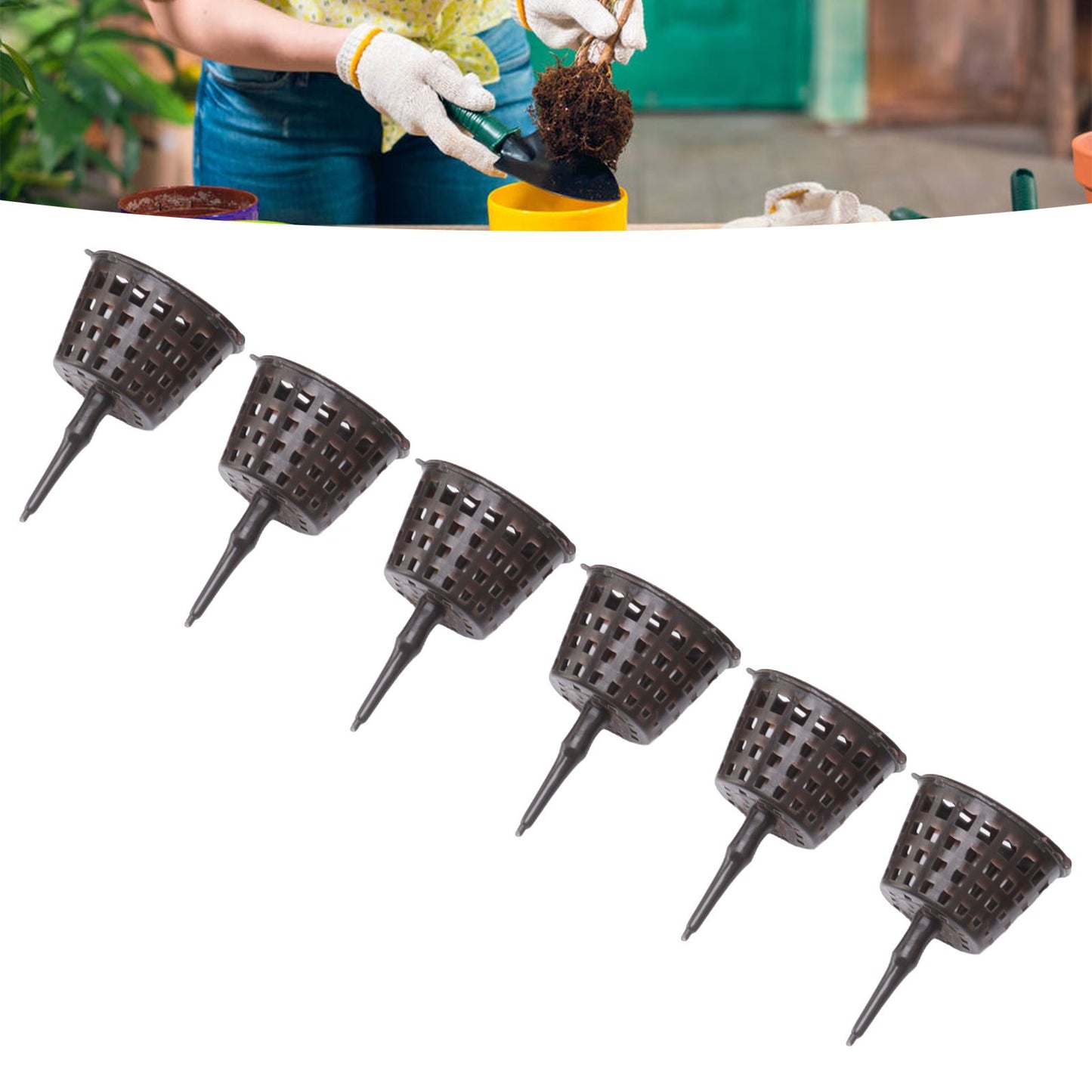 100PCS Plastic Fertilizer Mesh Basket with Lid Planting Fertilizer Net Pot for Succulent Orchid Bonsai Small Size with Lid