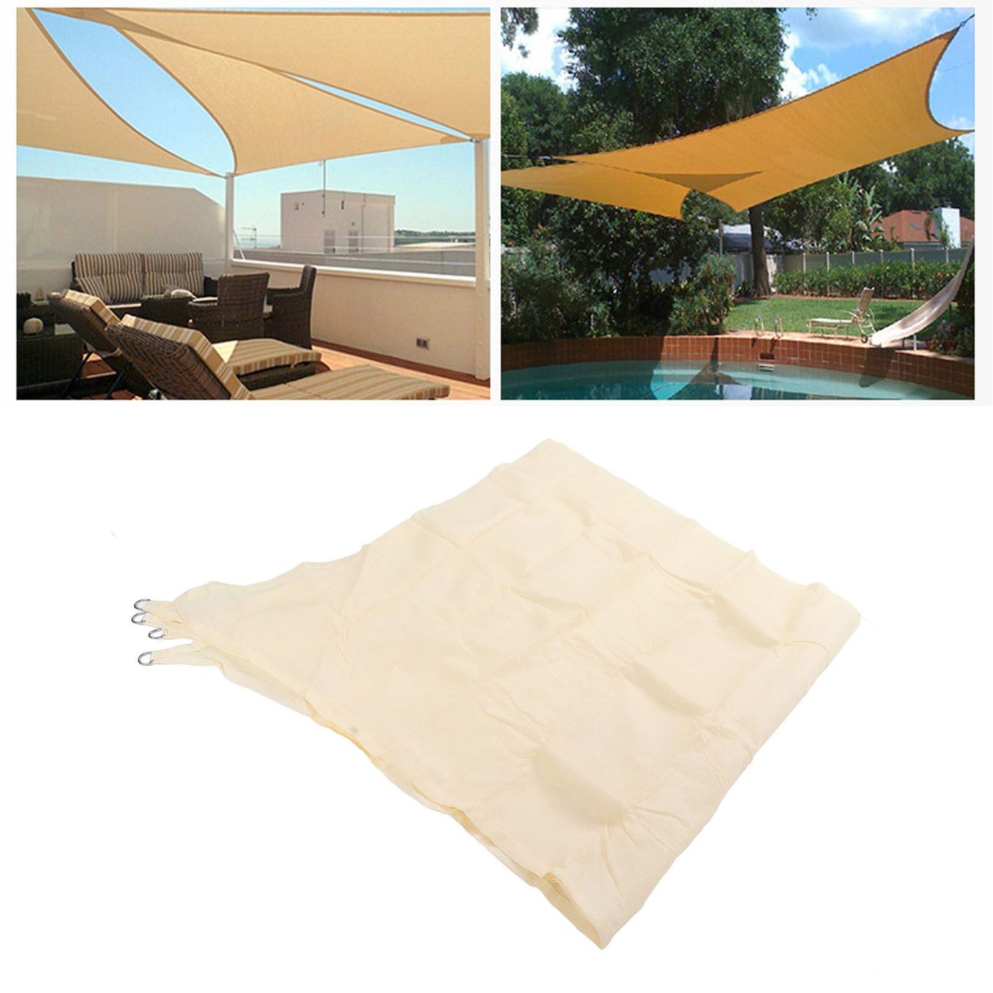Sun Shade Sail Waterproof Polyester UV Block Canopy with Stainless Steel D Ring for Garden Swimming Pool 9.8x9.8ft