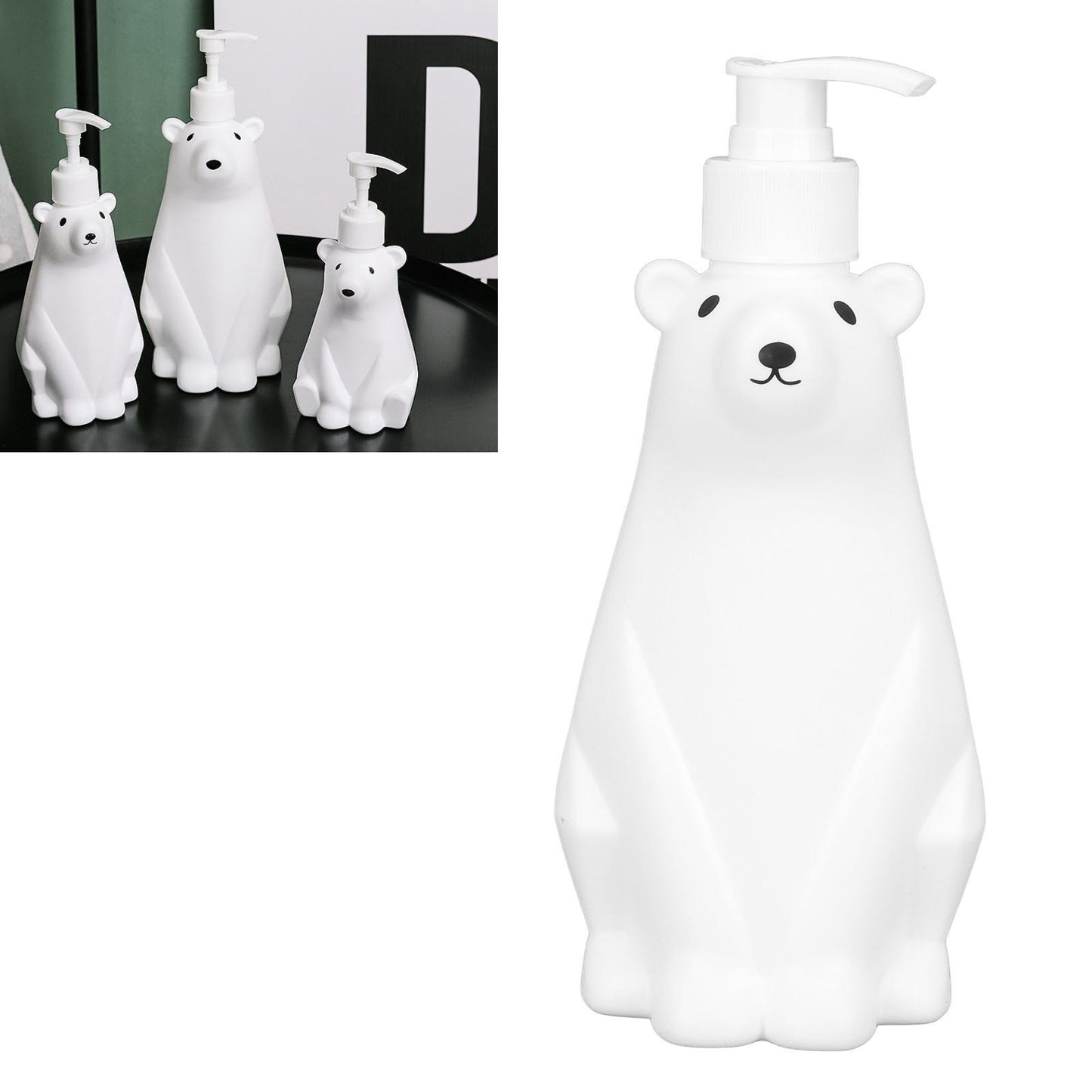 Shampoo Dispenser White Bear Style Pump Type Durable PP PE Widely Used Shower Bottles for Bathroom Washroom Toilet M(11.6x3.0in)