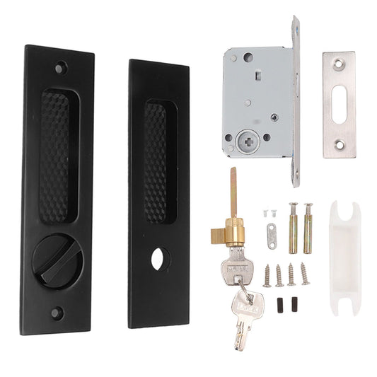 Sliding Door Mortise Lock with 2 Keys Zinc Alloy Invisible Recessed Handle Latch Pocket for Wood Furniture Hardware Black