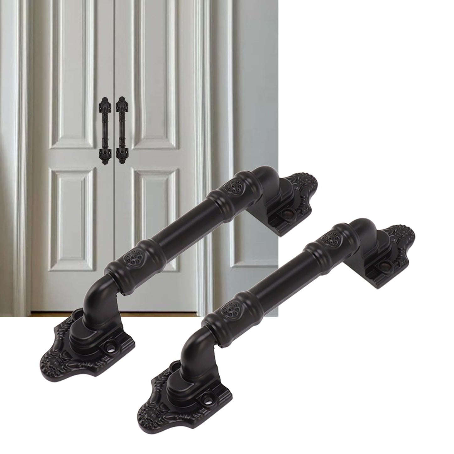 2PCS Door Handle Heavy Duty Smooth Surface Black Flexible Door Levers for Warehouse Door Sliding Door
