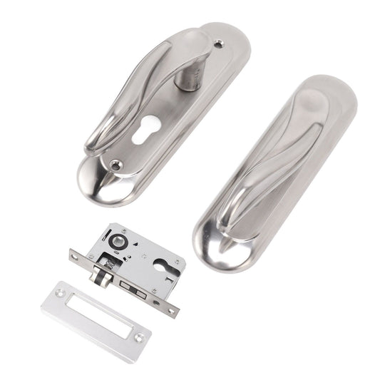 Door Entry Handle Set Stainless Steel Plate Door Lever Cylinder Lock Keys Kit for Household