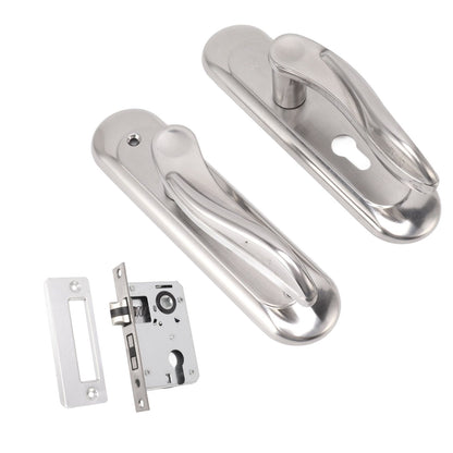 Door Entry Handle Set Stainless Steel Plate Door Lever Cylinder Lock Keys Kit for Household