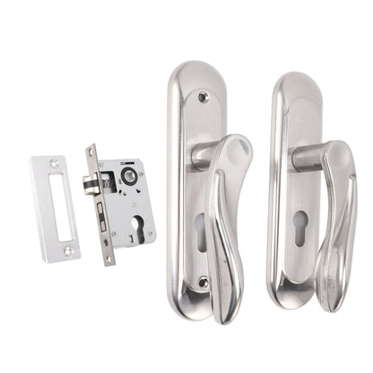 Door Entry Handle Set Stainless Steel Plate Door Lever Cylinder Lock Keys Kit for Household