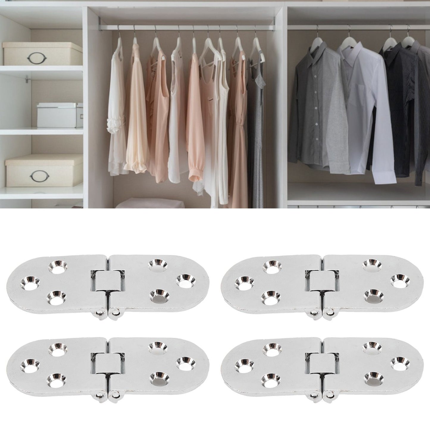 4 Sets 180 Degree Flap Hinge 0.09in Thickness Metal Folding Flip Top Hinge for Folding Table Sewing Machine Bright Chrome