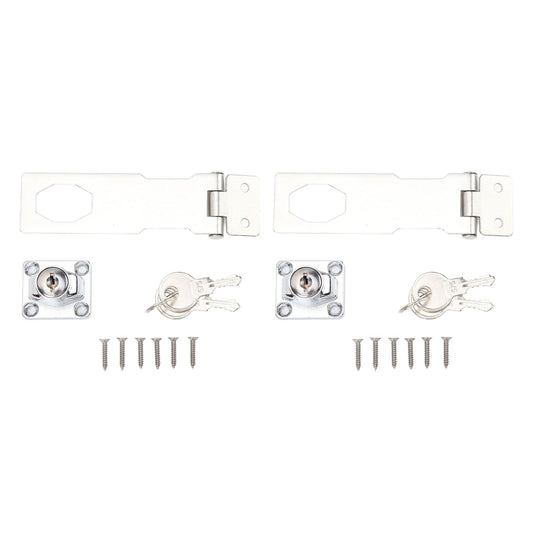 2PCS Keyed Hasp Locks 201 Stainless Steel Zinc Alloy Twist Knob Catch Latch Safety Lock for Cabinets Doors Silver