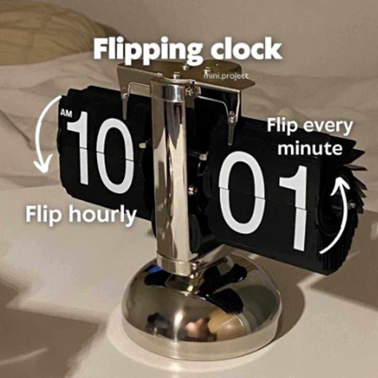 Digital Flip Down Clock Retro Minimalist Single Foot Mechanical Auto Flip Clock Desk Clock for Home Livingroom Black