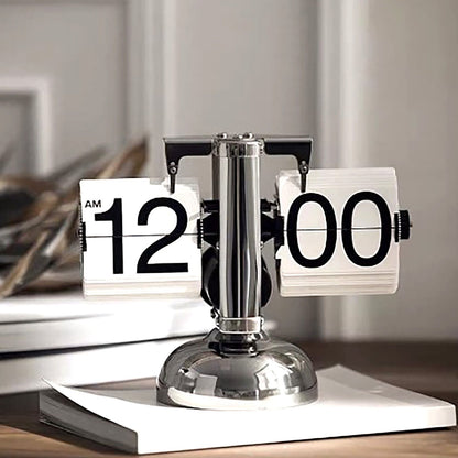 Digital Flip Down Clock Retro Minimalist Single Foot Mechanical Auto Flip Clock Desk Clock for Home Livingroom White