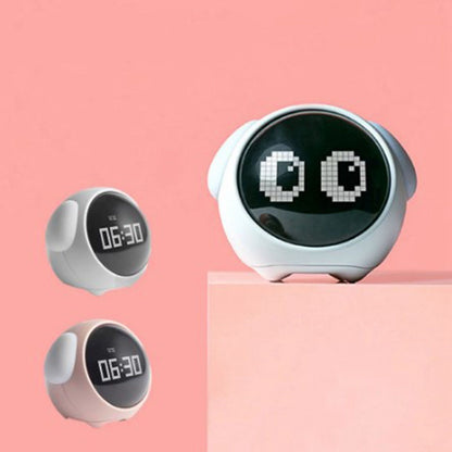 Expression Clock Cute Dog Shape Multifunctional LED Digital Alarm Clock Voice Activated Night Light White