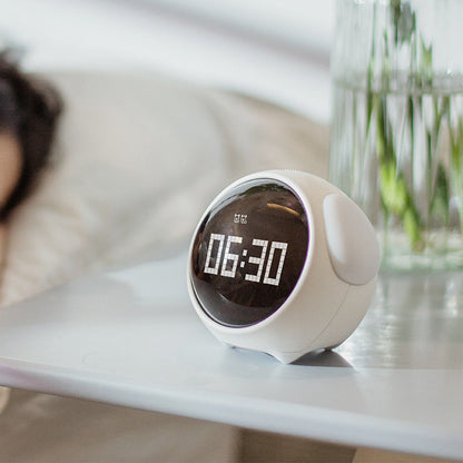 Expression Clock Cute Dog Shape Multifunctional LED Digital Alarm Clock Voice Activated Night Light White