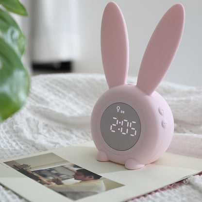 Digital Alarm Clock Cute Bunny Shape LED Night Light Luminous Digital Clock for Kids Bedroom Decor Pink