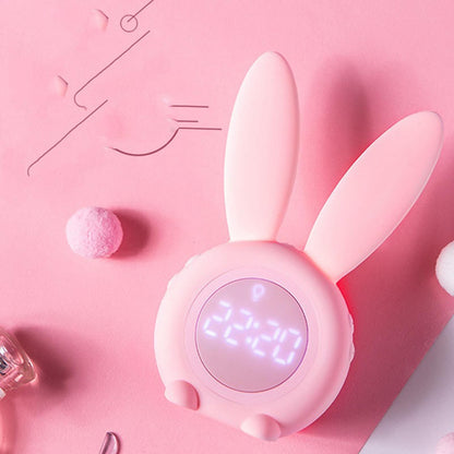 Digital Alarm Clock Cute Bunny Shape LED Night Light Luminous Digital Clock for Kids Bedroom Decor Pink