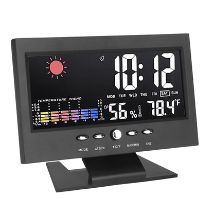 Weather Forecast Clock ABS LED Color Screen Multifunctional Temperature Humidity Alarm Clock Black