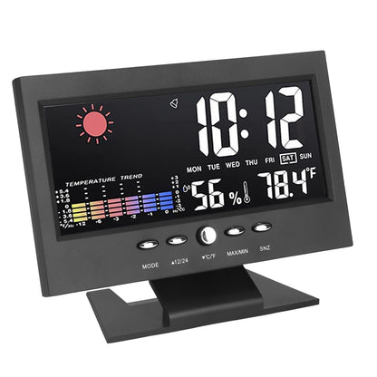Weather Forecast Clock ABS LED Color Screen Multifunctional Temperature Humidity Alarm Clock Black