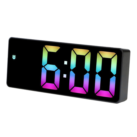 Colorful LED Digital Alarm Clock Large LED Screen Electronic Alarm Clock for Bedside Bedroom 0725 Black Shell Black Face C Style