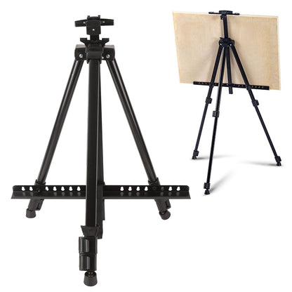 Artist Easel Stand Ferroalloy Adjustable Folding Tripod Display Easel for Drawing Painting Black