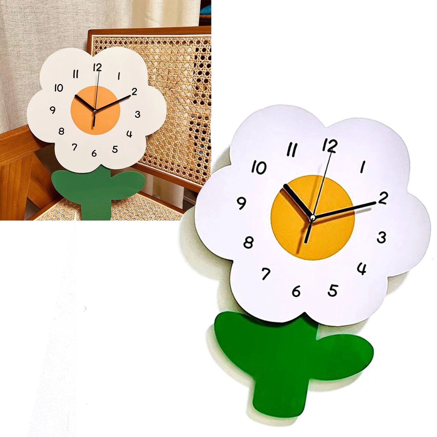 Flower Shaped Wall Clocks for Kids Cartoon Cute Exquisite Silent Wall Clock for Living Rooms Offices 20x30cm/7.9x11.8in
