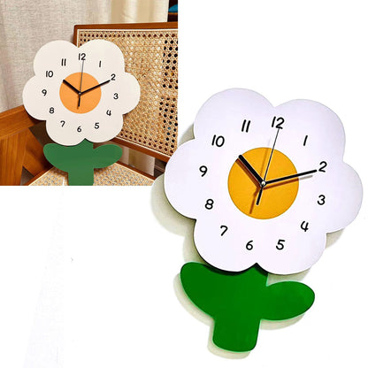 Flower Shaped Wall Clocks for Kids Cartoon Cute Exquisite Silent Wall Clock for Living Rooms Offices 20x30cm/7.9x11.8in