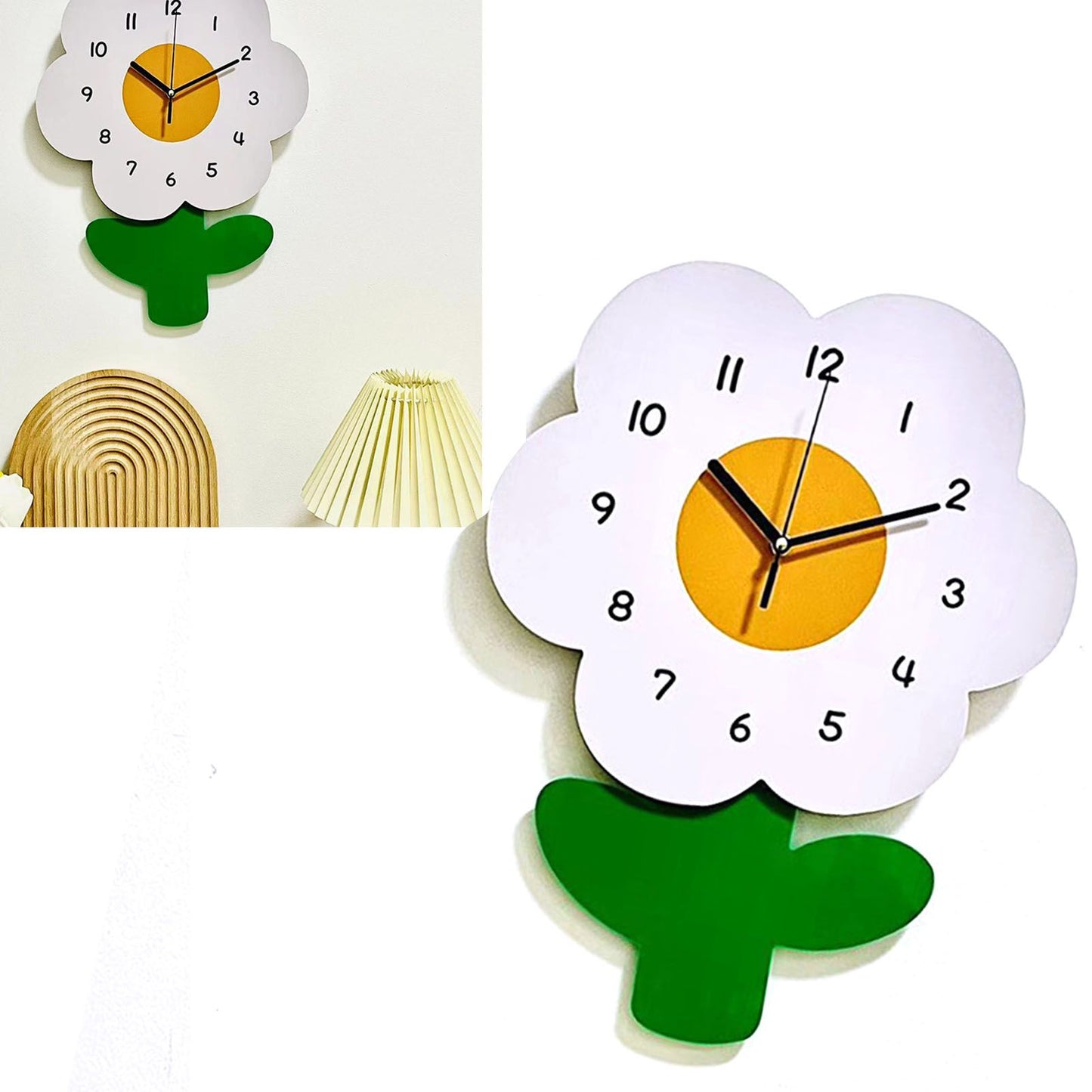 Flower Shaped Wall Clocks for Kids Cartoon Cute Exquisite Silent Wall Clock for Living Rooms Offices 20x30cm/7.9x11.8in