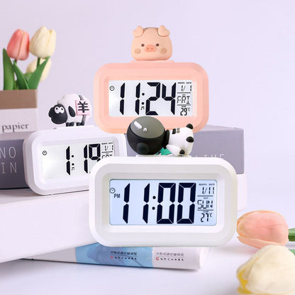 Electronic Clock Cute Cartoon LED Screen Desktop Electronic Alarm Data Time Calendar Temperature Clock Spaceman