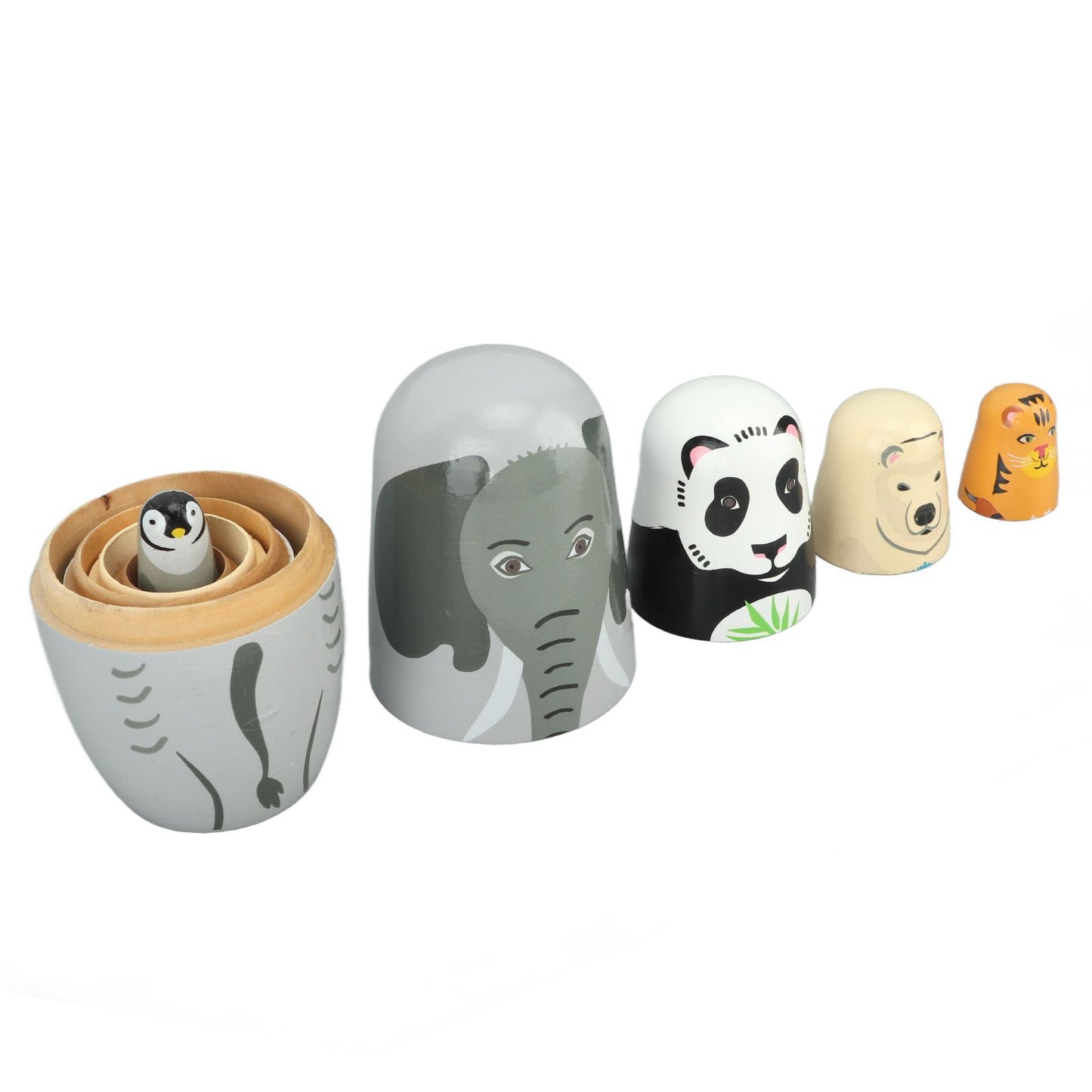 Wooden Animal Nesting Dolls Handcrafted 5 Layer Cute Painted Russian Nesting Dolls Toy Gift for Girls Boys Birthday