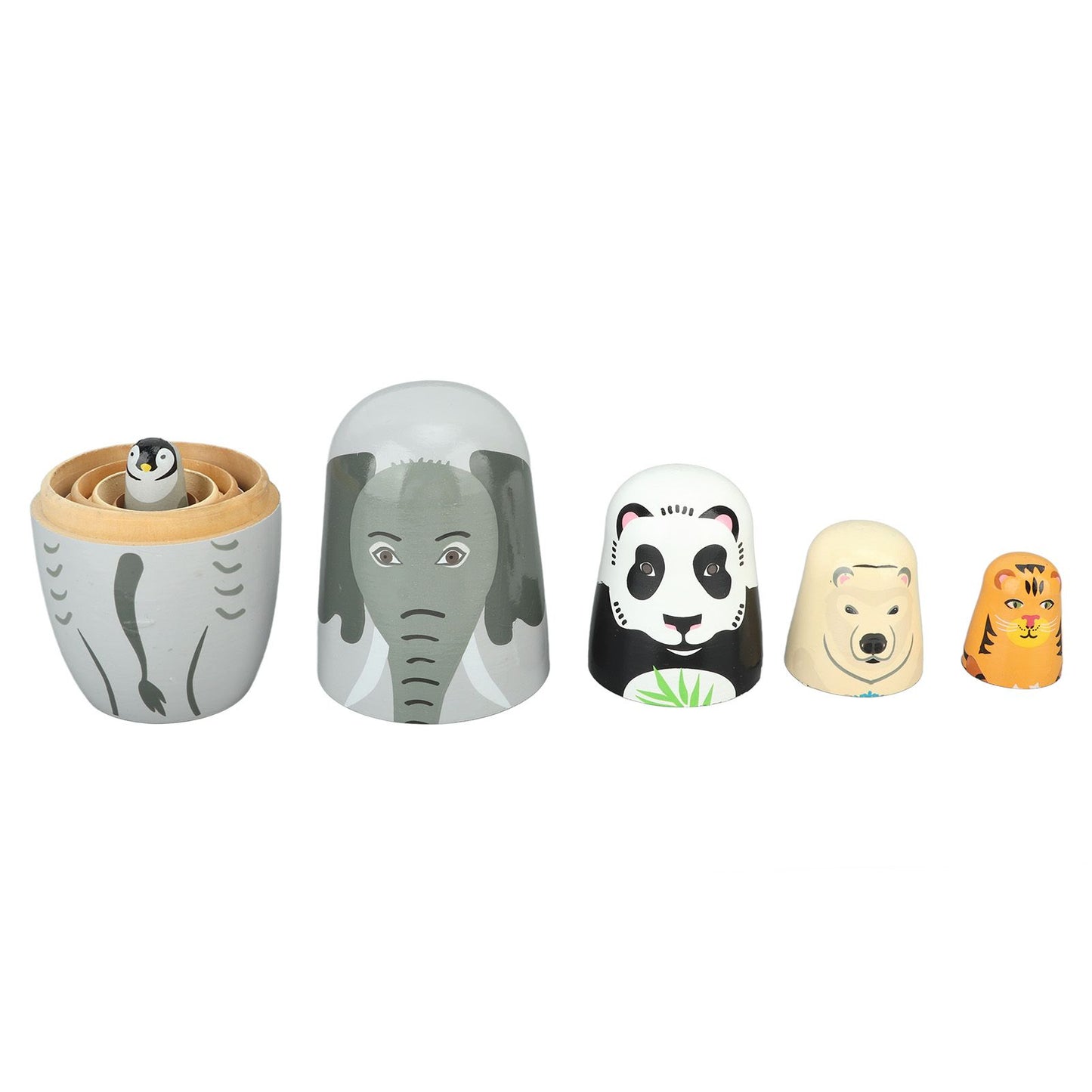 Wooden Animal Nesting Dolls Handcrafted 5 Layer Cute Painted Russian Nesting Dolls Toy Gift for Girls Boys Birthday