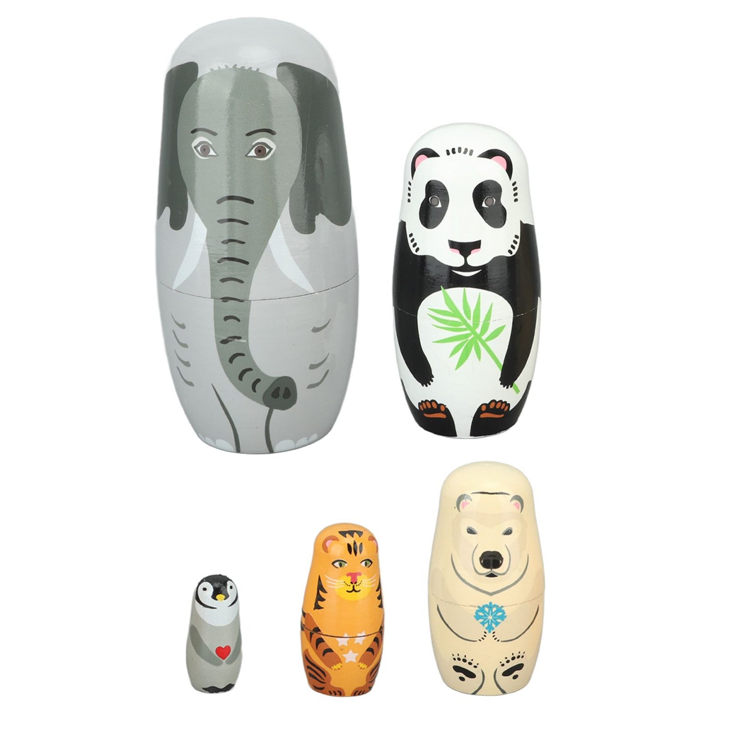Wooden Animal Nesting Dolls Handcrafted 5 Layer Cute Painted Russian Nesting Dolls Toy Gift for Girls Boys Birthday