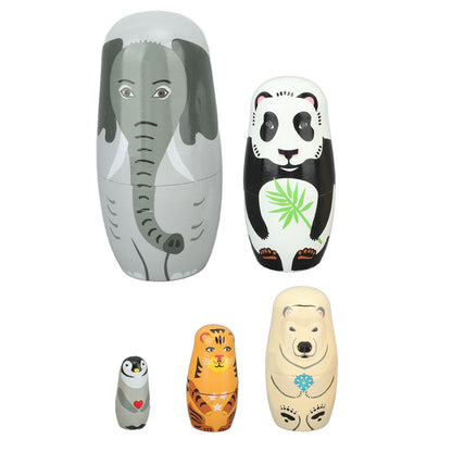 Wooden Animal Nesting Dolls Handcrafted 5 Layer Cute Painted Russian Nesting Dolls Toy Gift for Girls Boys Birthday