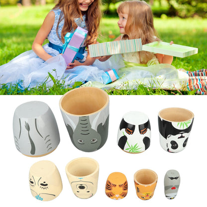 Wooden Animal Nesting Dolls Handcrafted 5 Layer Cute Painted Russian Nesting Dolls Toy Gift for Girls Boys Birthday