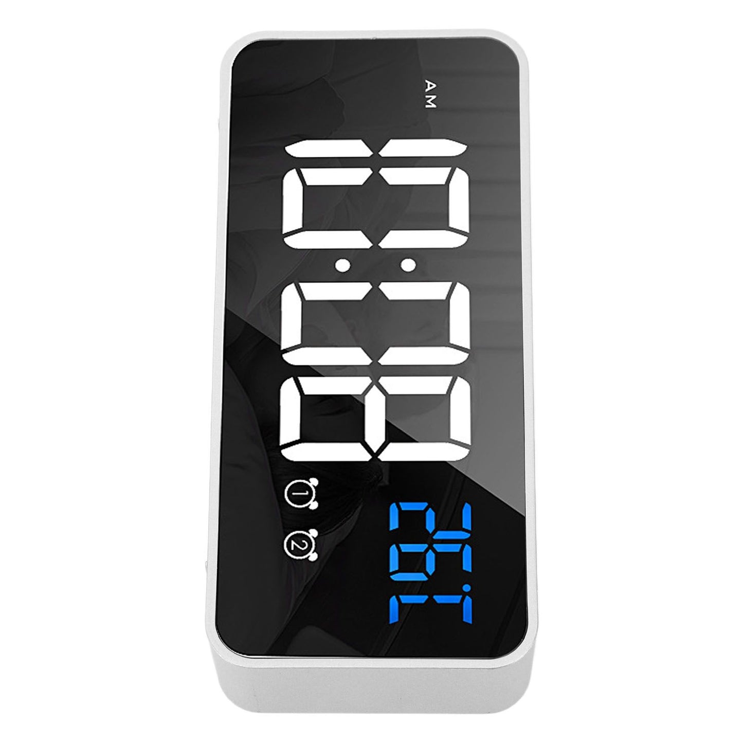 Mirror LED Alarm Clock Two Sets of Alarm Rechargeable Voice Activated Digital Clock for Bedrooms Bedside Desk Silver