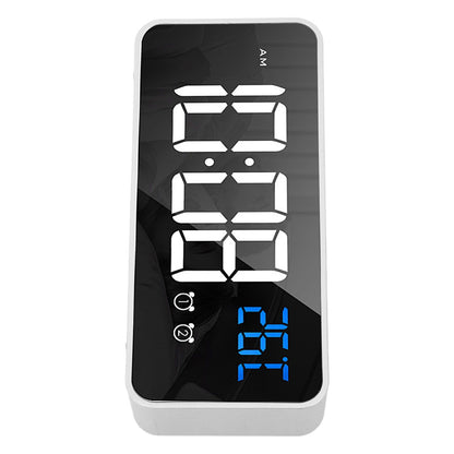 Mirror LED Alarm Clock Two Sets of Alarm Rechargeable Voice Activated Digital Clock for Bedrooms Bedside Desk Silver