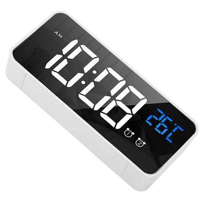 Mirror LED Alarm Clock Two Sets of Alarm Rechargeable Voice Activated Digital Clock for Bedrooms Bedside Desk Silver