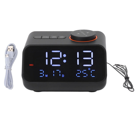 Alarm Clock Radio LED Digital Alarm Clock with FM Radio Music Temperature Humidity Display for Home Bedroom Desk Office Black