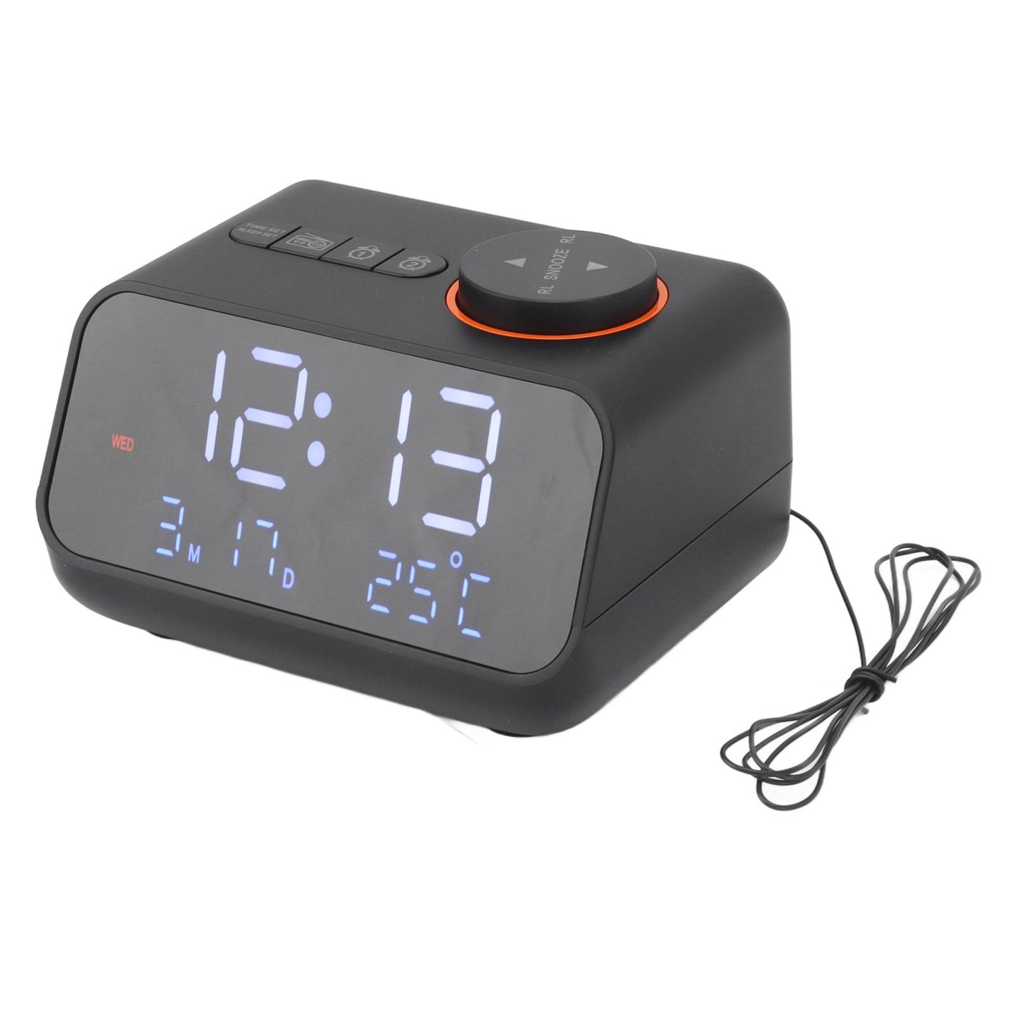 Alarm Clock Radio LED Digital Alarm Clock with FM Radio Music Temperature Humidity Display for Home Bedroom Desk Office Black