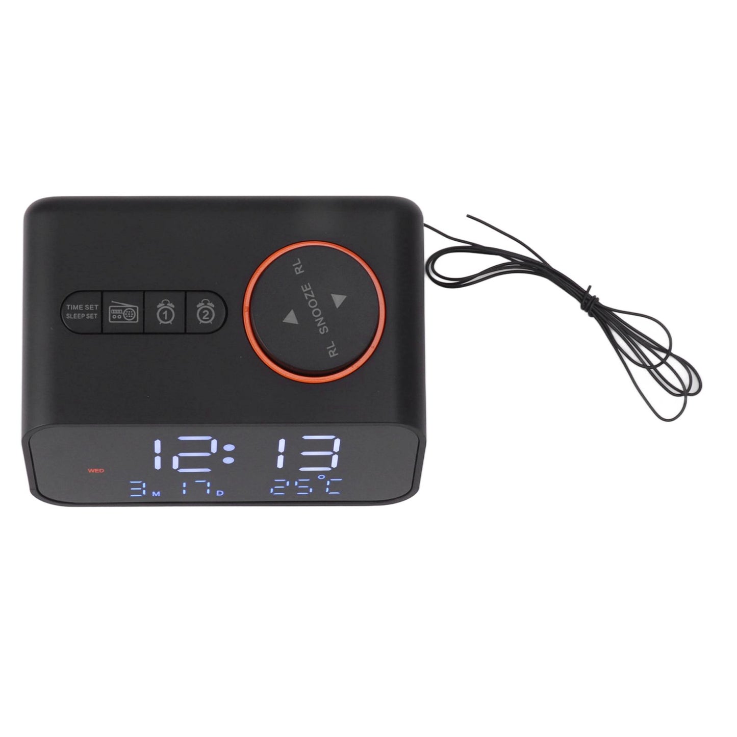 Alarm Clock Radio LED Digital Alarm Clock with FM Radio Music Temperature Humidity Display for Home Bedroom Desk Office Black