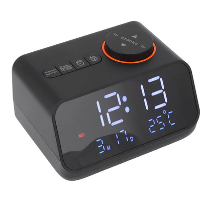 Alarm Clock Radio LED Digital Alarm Clock with FM Radio Music Temperature Humidity Display for Home Bedroom Desk Office Black