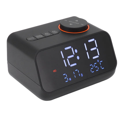 Alarm Clock Radio LED Digital Alarm Clock with FM Radio Music Temperature Humidity Display for Home Bedroom Desk Office Black