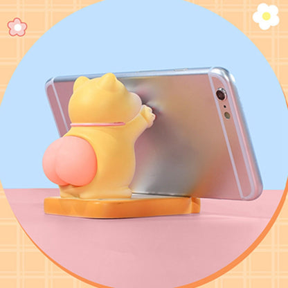 Cute Cat Cellphone Holder Resin Mini Portable Mobile Phone Stand Desk Ornament for Bedroom Office Ginger