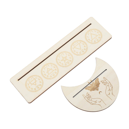 2 Pieces Wooden Tarot Card Stand Holder Stable Moon Shape and Rectangle Wooden Tarot Card Display Stand Base Type A