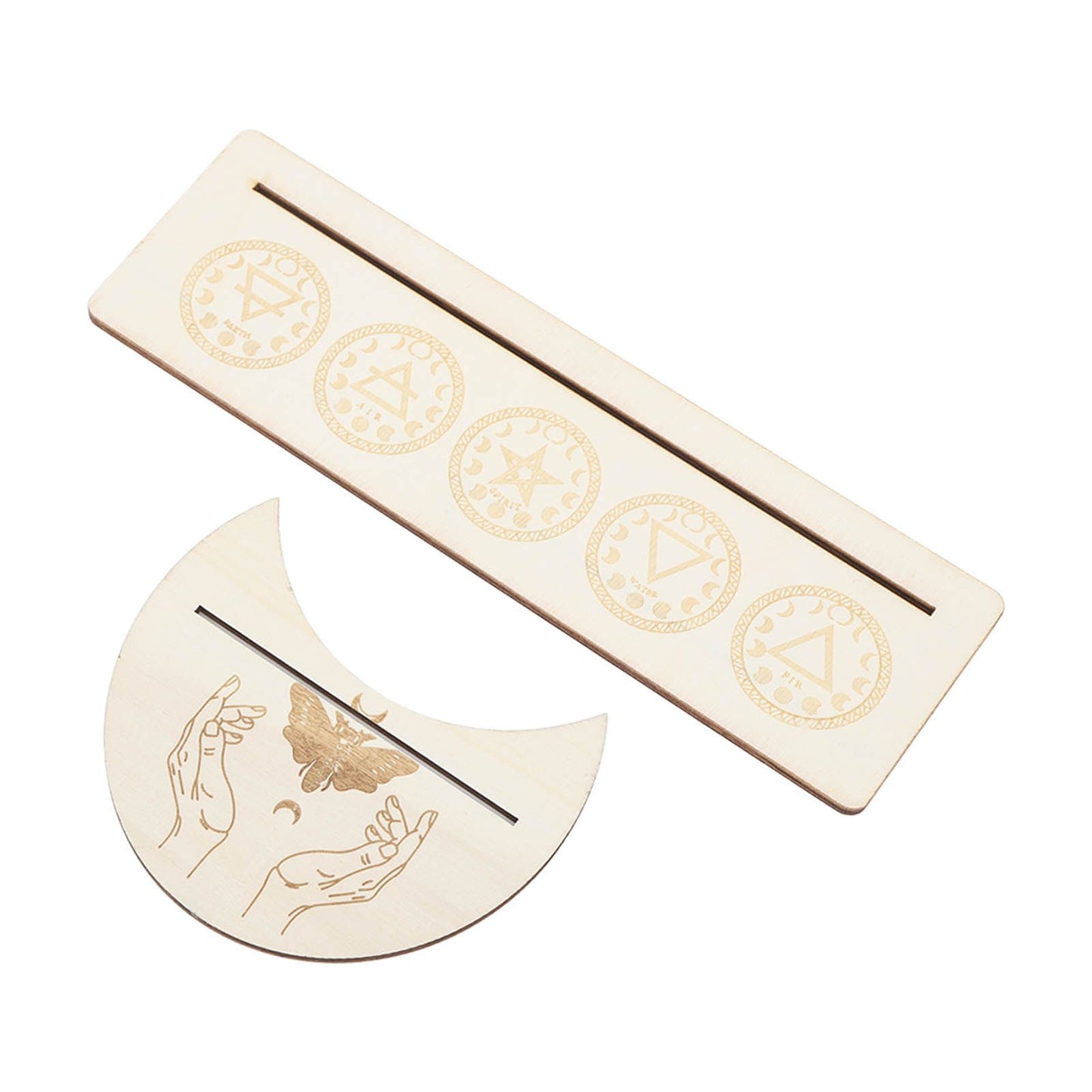 2 Pieces Wooden Tarot Card Stand Holder Stable Moon Shape and Rectangle Wooden Tarot Card Display Stand Base Type A