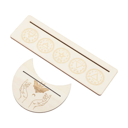 2 Pieces Wooden Tarot Card Stand Holder Stable Moon Shape and Rectangle Wooden Tarot Card Display Stand Base Type A
