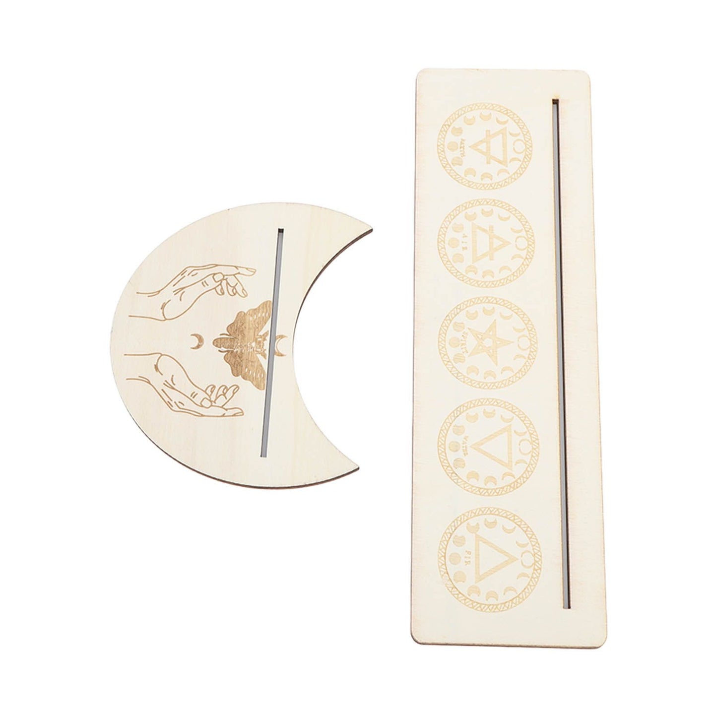 2 Pieces Wooden Tarot Card Stand Holder Stable Moon Shape and Rectangle Wooden Tarot Card Display Stand Base Type A